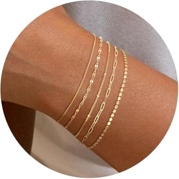 Gold Bracelets for Women, 14K Dainty Gold Plated Stackable Bracelets for Women - Picture 7 of 7